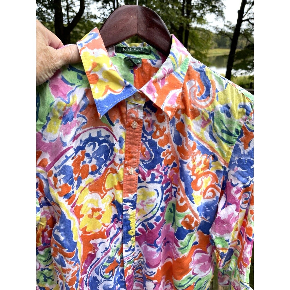 Lauren Ralph Lauren Cotton Paisley Shirt 3/4 Sleeve Colorful Ladies 1X